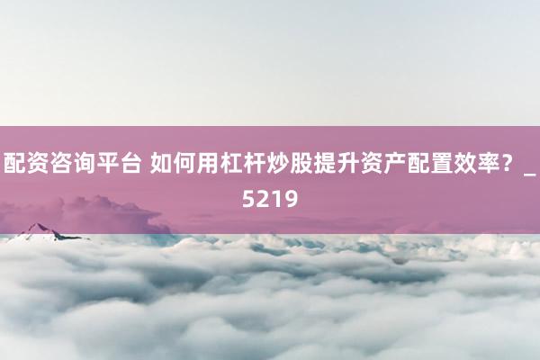 配资咨询平台 如何用杠杆炒股提升资产配置效率？_5219