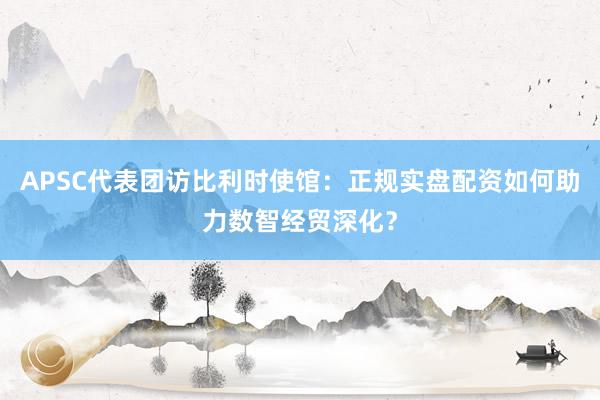 APSC代表团访比利时使馆：正规实盘配资如何助力数智经贸深化？
