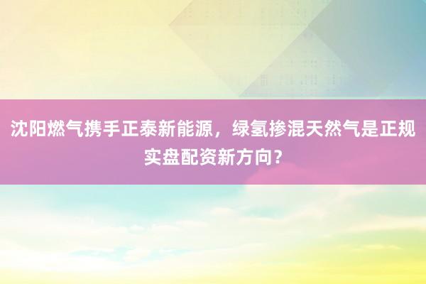 沈阳燃气携手正泰新能源，绿氢掺混天然气是正规实盘配资新方向？