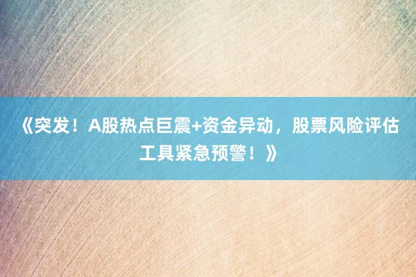 《突发！A股热点巨震+资金异动，股票风险评估工具紧急预警！》